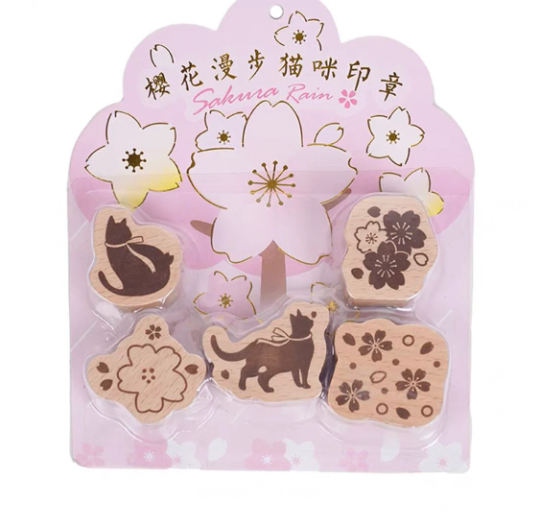 Sakura Dream sakura & cat rubber stamp box