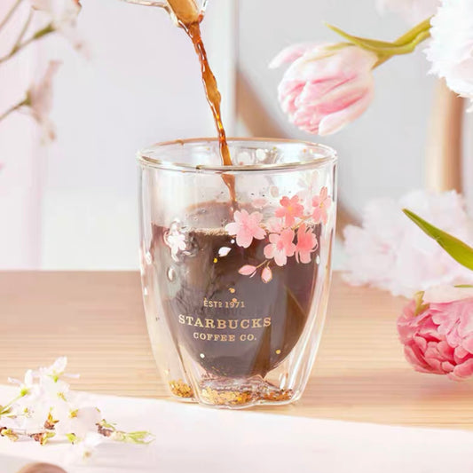 Starbucks China 2022 Sakura Season 355ml pink sakura double glass cup