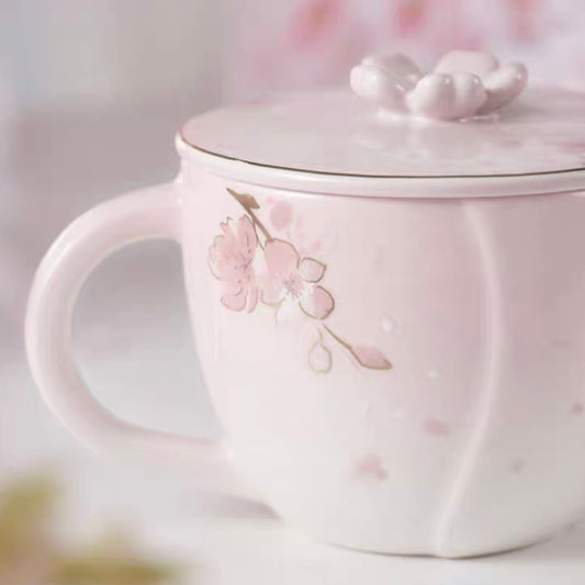 Starbucks China 2022 Sakura Season 380ml pink ceramics mug with sakura ceramics cover