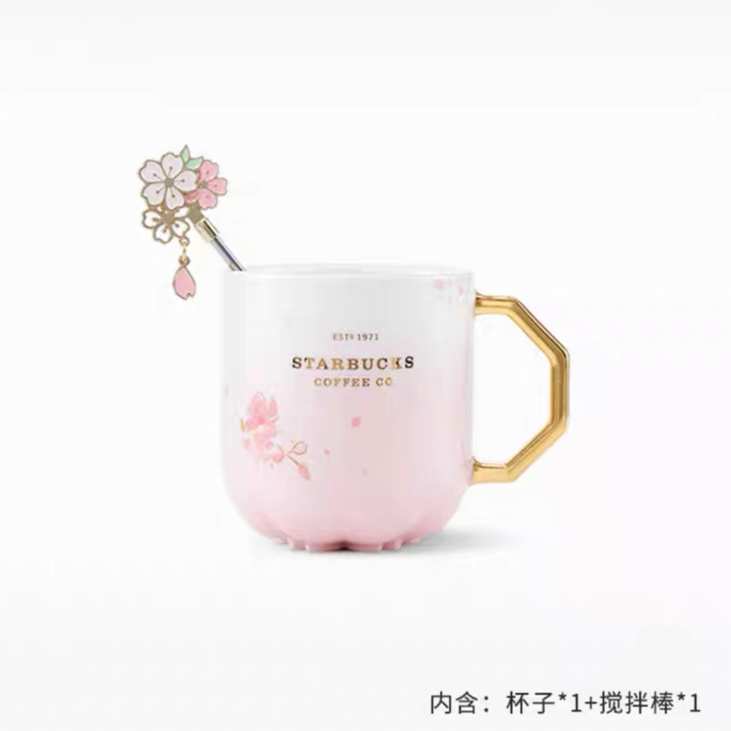 Starbucks China 2022 Sakura Season 400ml pink sakura ceramics mug with sakura stir bar