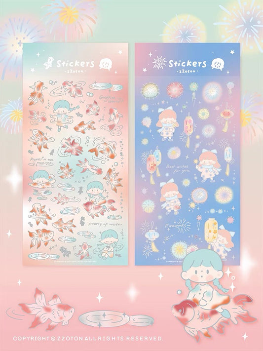 Molinta「2023 Chinese New Year」series gold fish and fireworks pvc sticker set