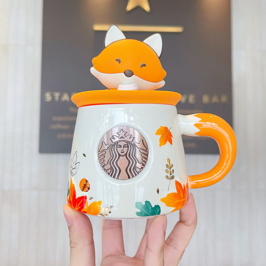 Starbucks China 300ml 2021 autumn forest maple leaves with fox ceramics mug