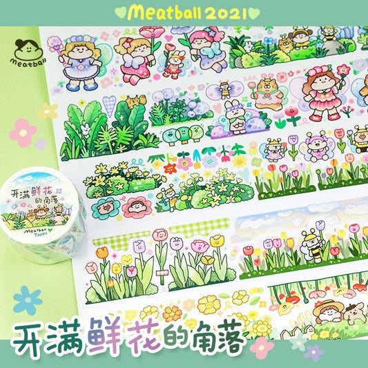 Meatball a corner full of flowers washitape