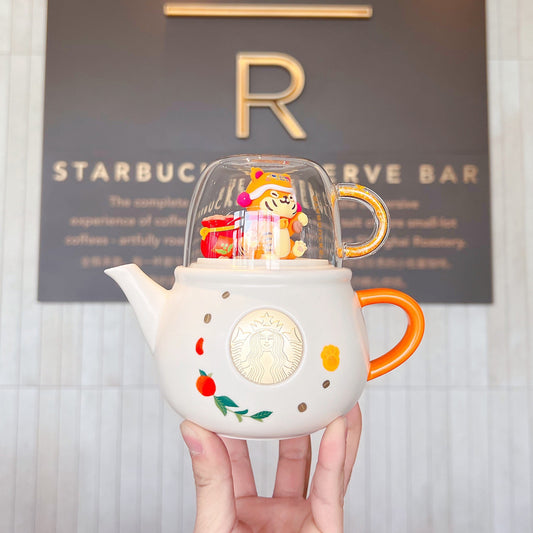Starbucks China 180+480ml 2022 new year tiger series tiger ceramics pot with glass cup set