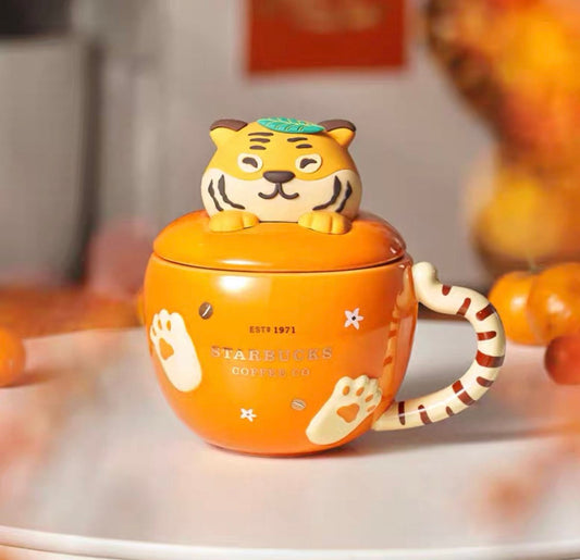 Starbucks China 300ml 2022 new year cute tiger series orange shape ceramics mug with tiger cover