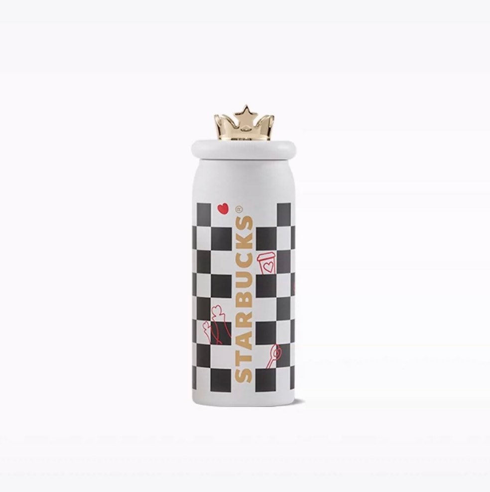 Starbucks China 380ml Valentine‘s Day chess series white&black chess board golden crown vacuum cup