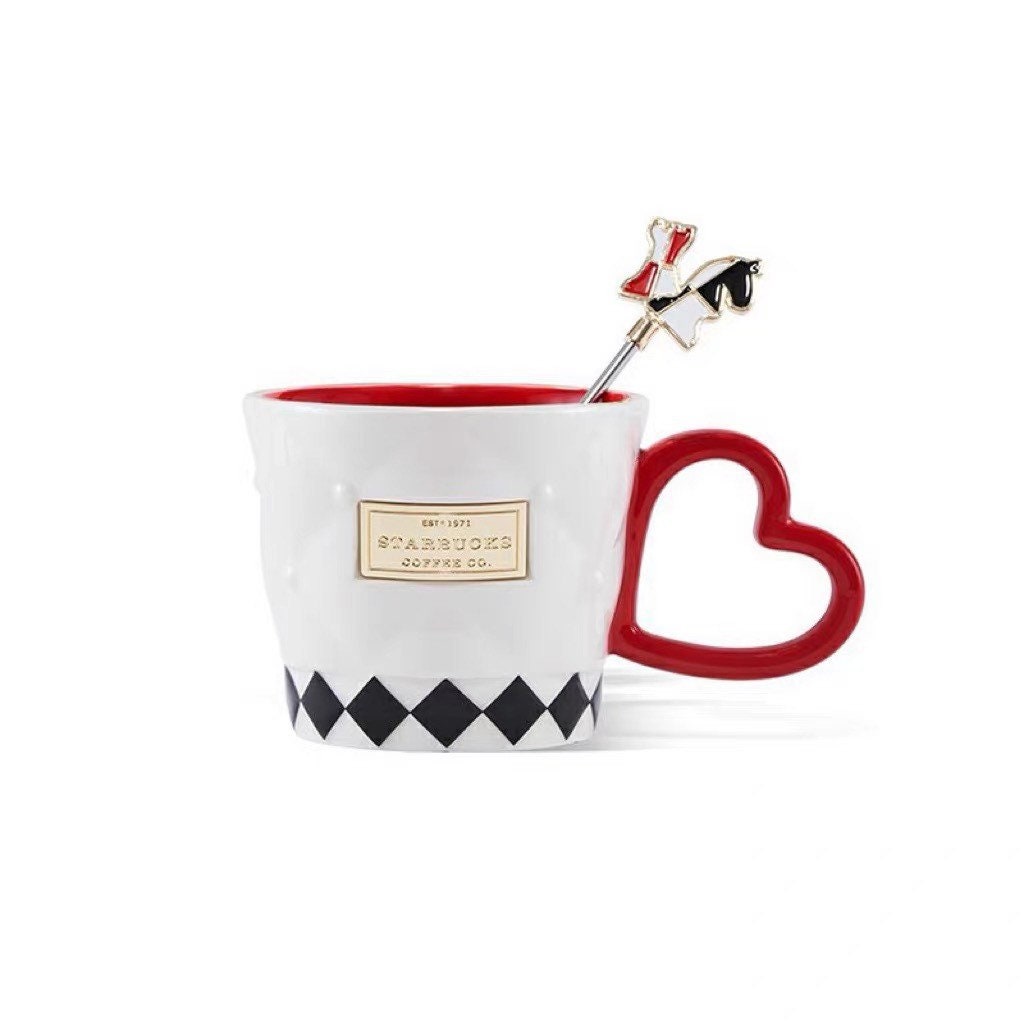 Starbucks China 390ml Valentine‘s Day chess series white&black chess board heart ceramic mug with stir bar