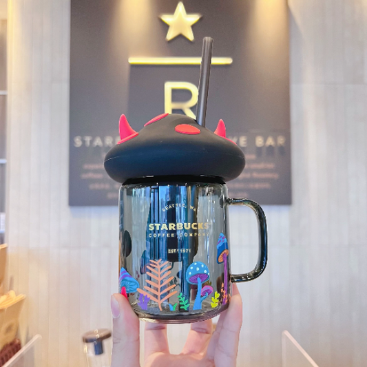 Starbucks China 525ml 2021 Halloween black mushroom glass cup with tea strainer