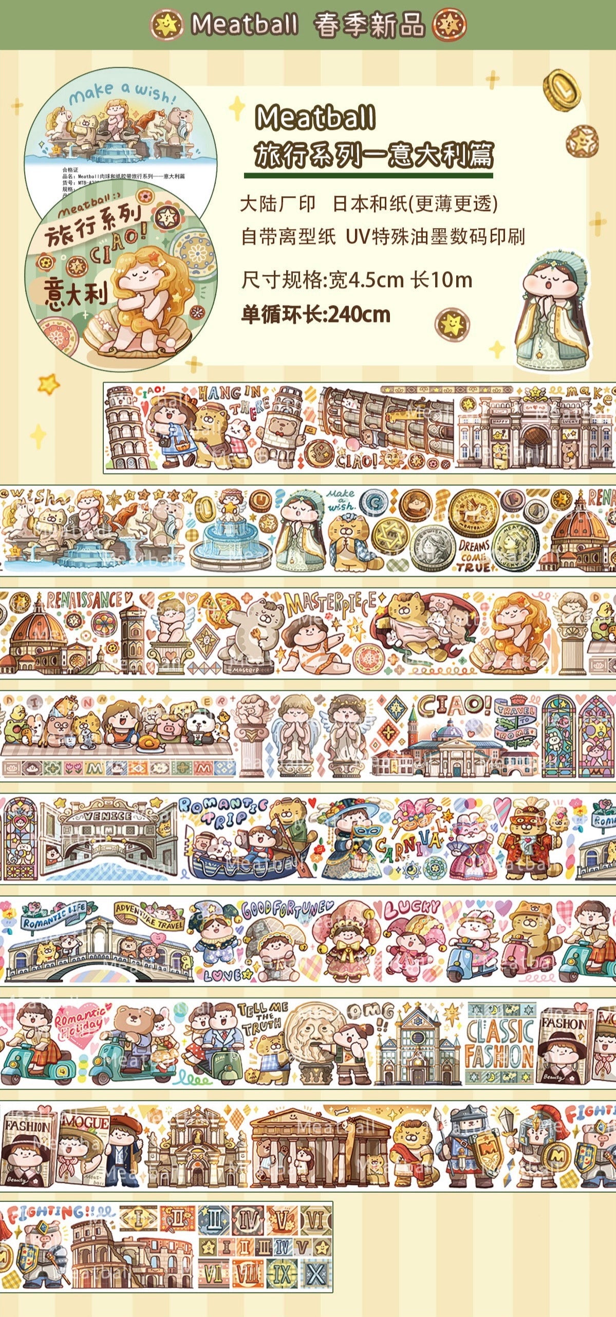Meatball 「Travel」series 3 Italy washitape
