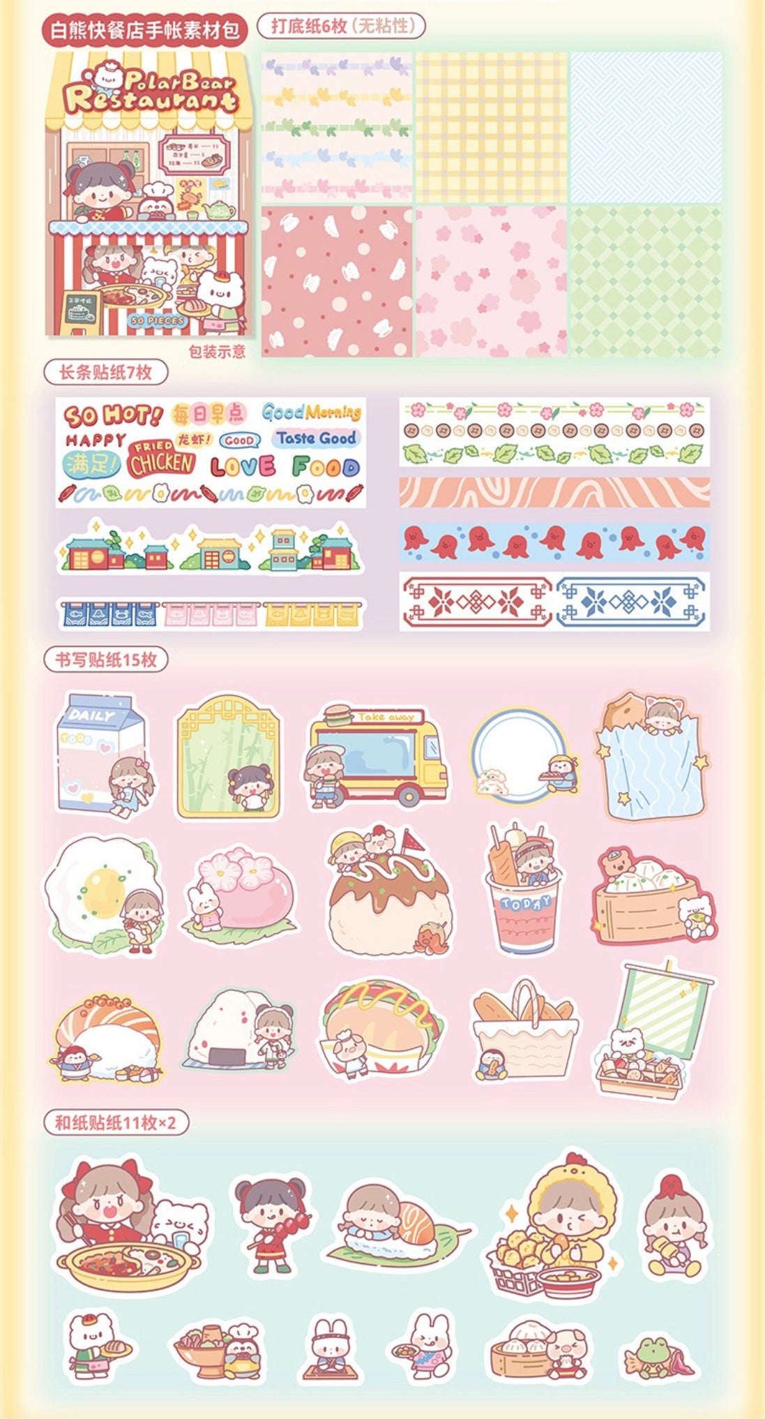 Molinta restaurant「Delicious Food」series washitape  sticker and journal paper pack