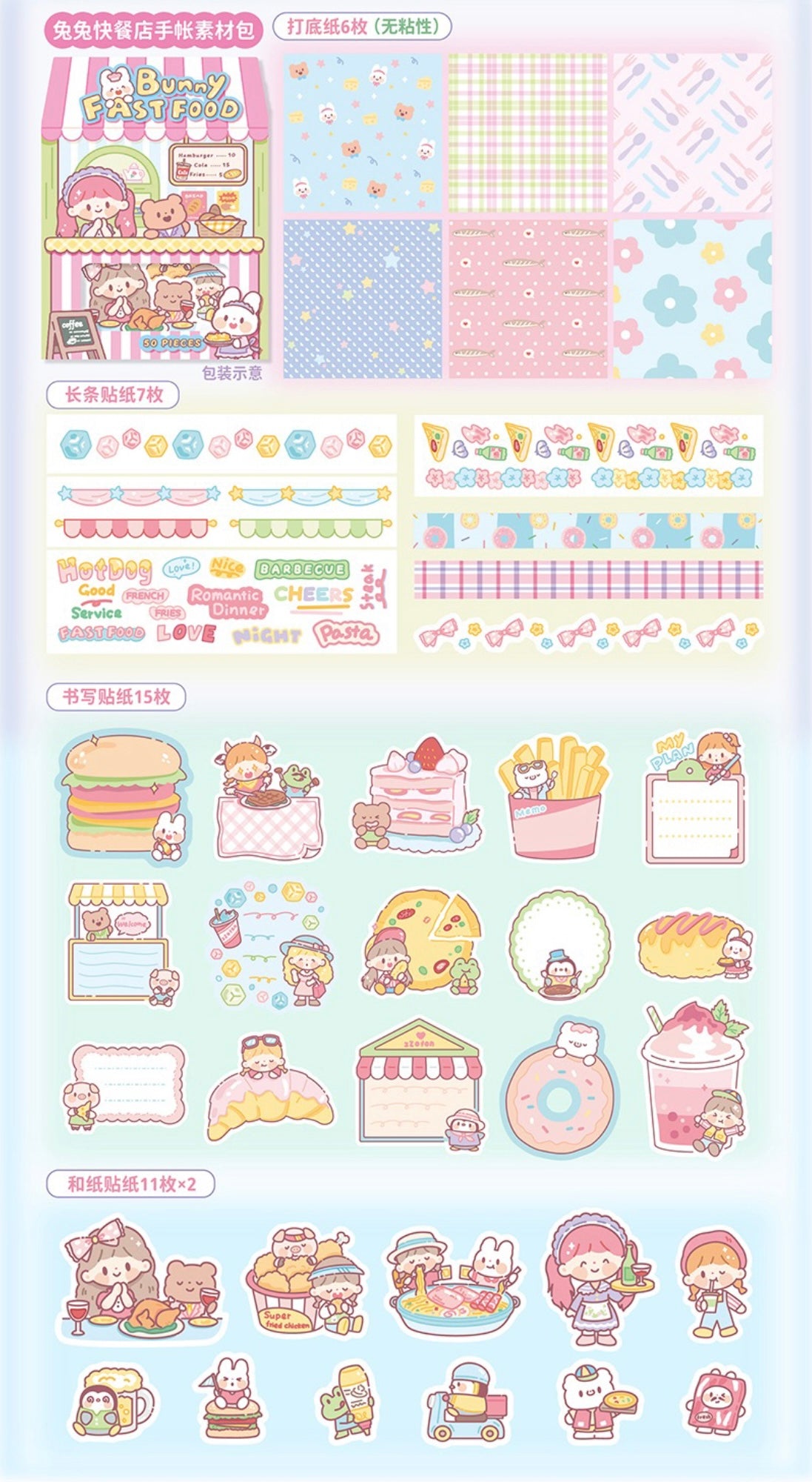 Molinta restaurant「Delicious Food」series washitape  sticker and journal paper pack