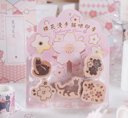 Sakura Dream sakura & cat rubber stamp box