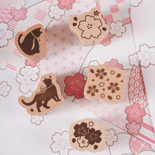 Sakura Dream sakura & cat rubber stamp box