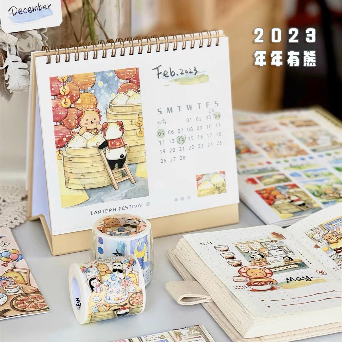 Ever&Ein Monthly bear washitape postcard and 2023 calendar