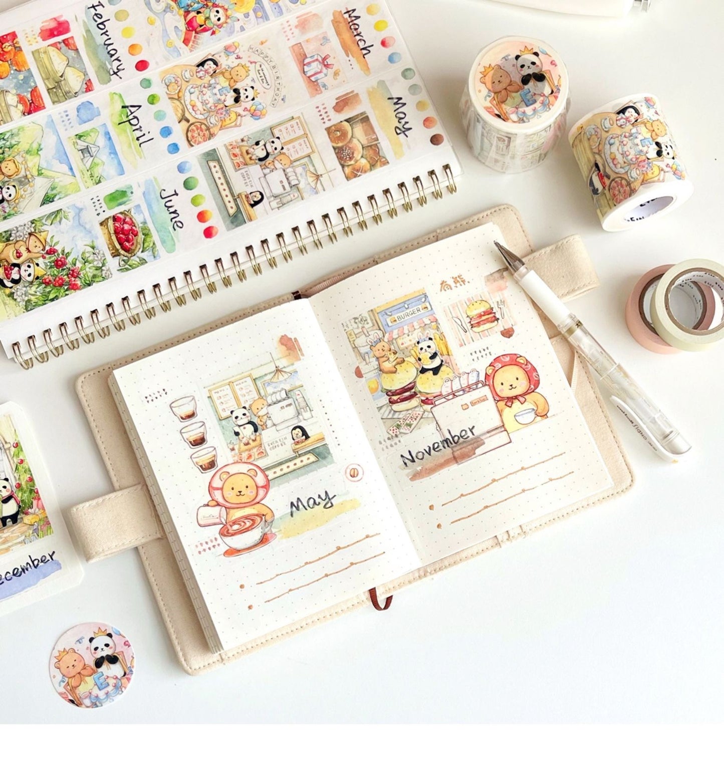 Ever&Ein Monthly bear washitape postcard and 2023 calendar