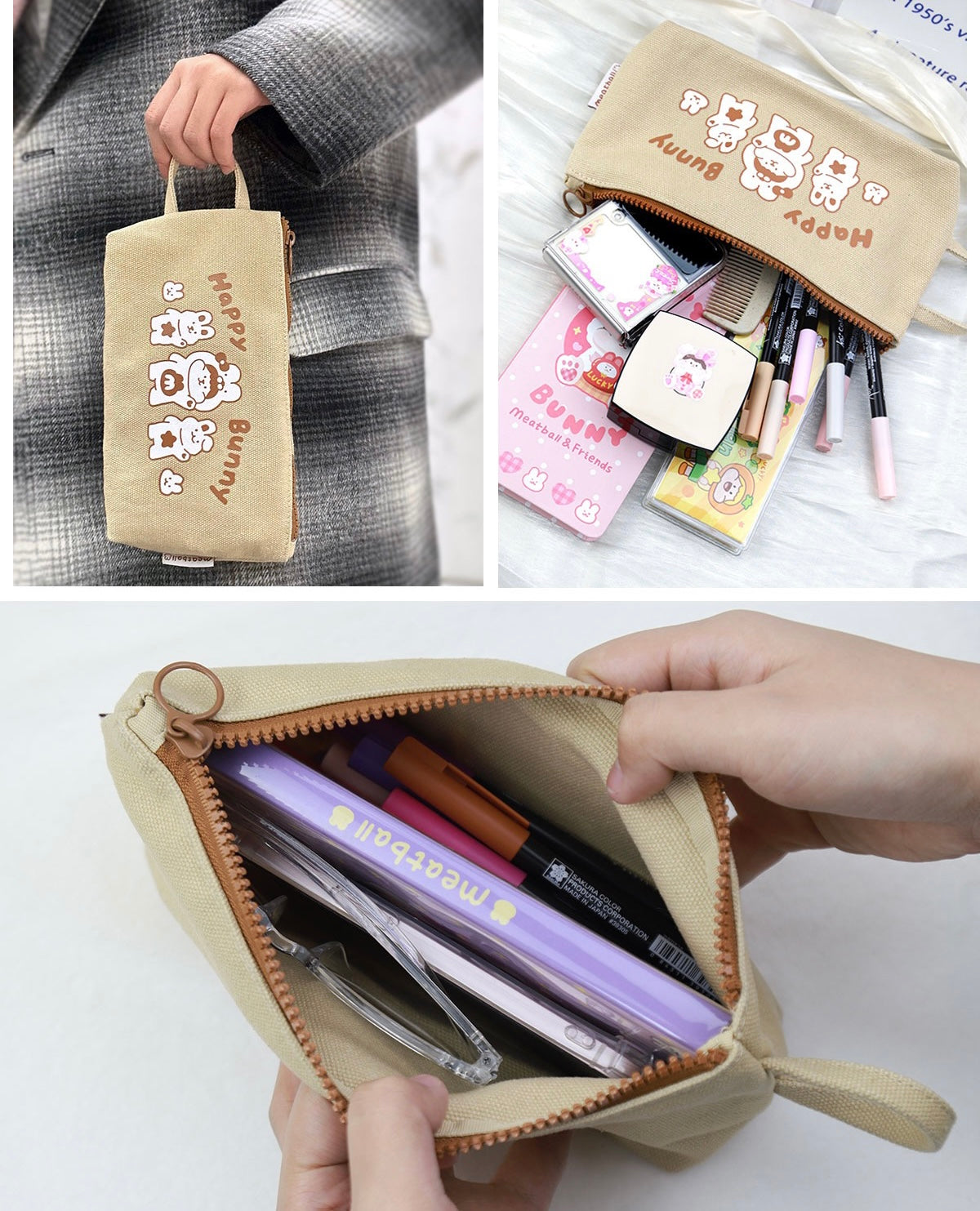 Meatball 「2023 new year rabbit」series happy bunny canvas pencil bag