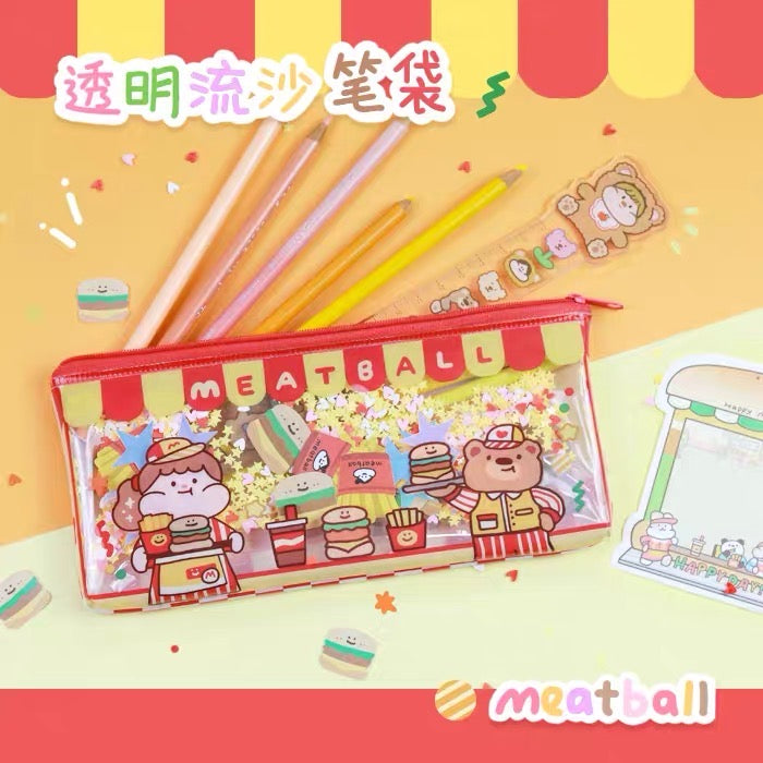 Meatball shop street series transparent uicksand pvc pen bag/packet