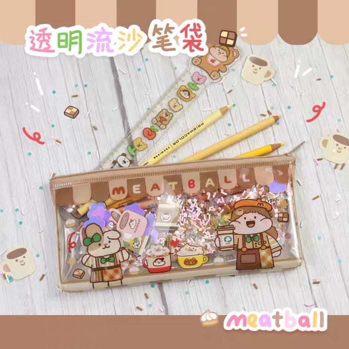 Meatball shop street series transparent uicksand pvc pen bag/packet
