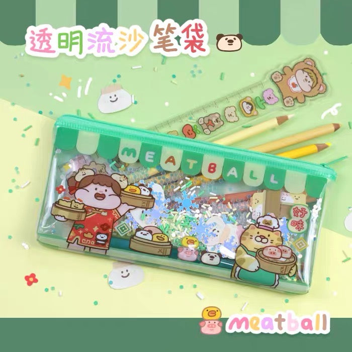 Meatball shop street series transparent uicksand pvc pen bag/packet