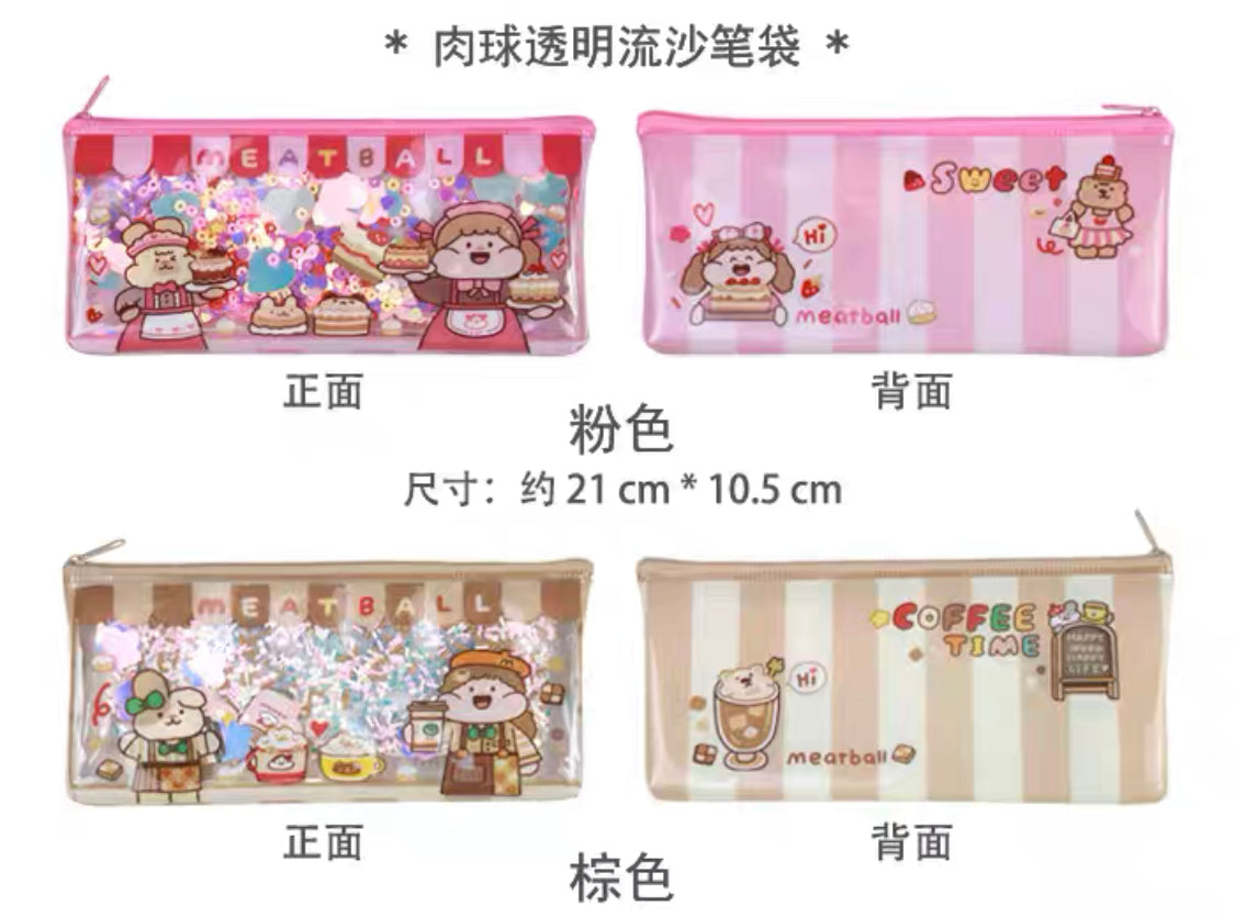Meatball shop street series transparent uicksand pvc pen bag/packet
