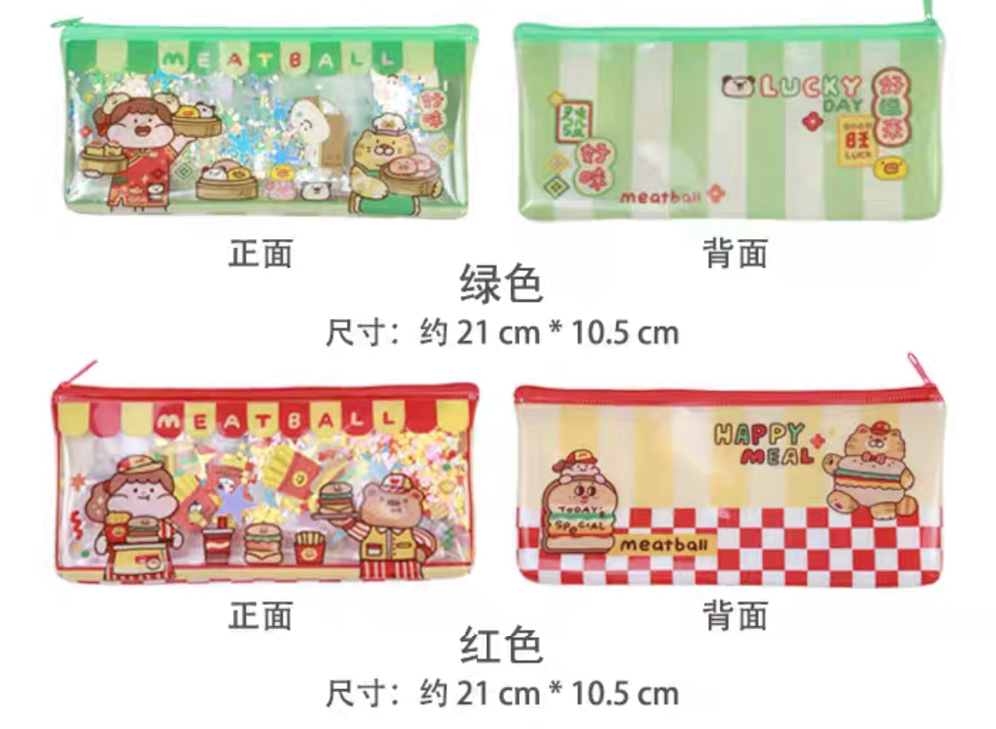 Meatball shop street series transparent uicksand pvc pen bag/packet