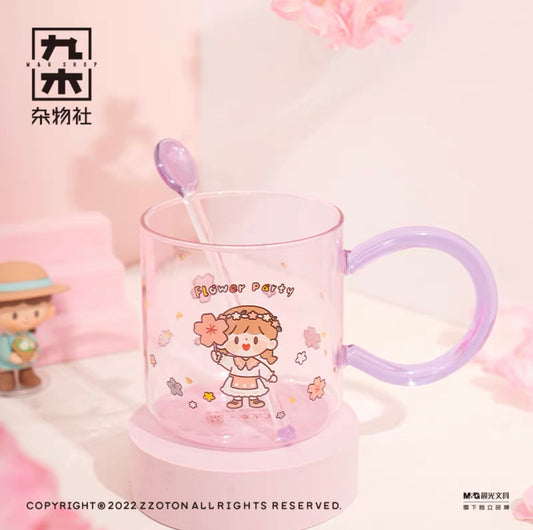 Molinta × M&G shop flower party series 450ml glass cup with cup mat and scoop