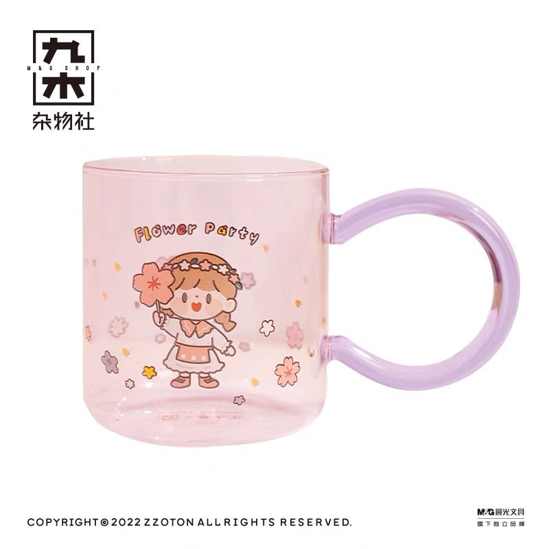 Molinta × M&G shop flower party series 450ml glass cup with cup mat and scoop