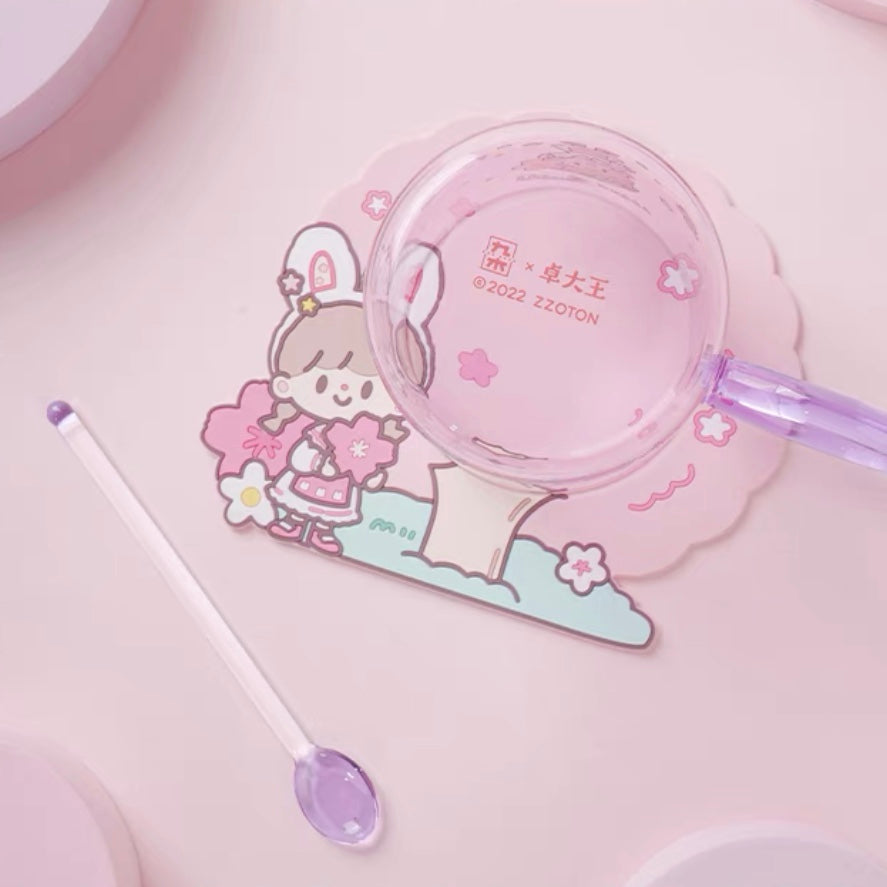 Molinta × M&G shop flower party series 450ml glass cup with cup mat and scoop