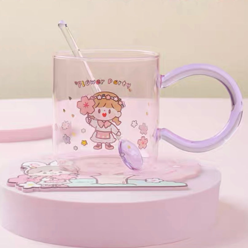 Molinta × M&G shop flower party series 450ml glass cup with cup mat and scoop