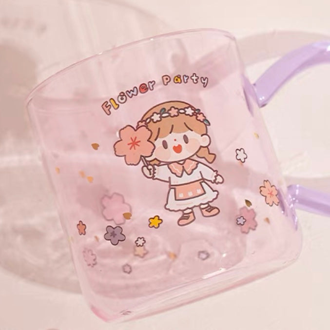 Molinta × M&G shop flower party series 450ml glass cup with cup mat and scoop