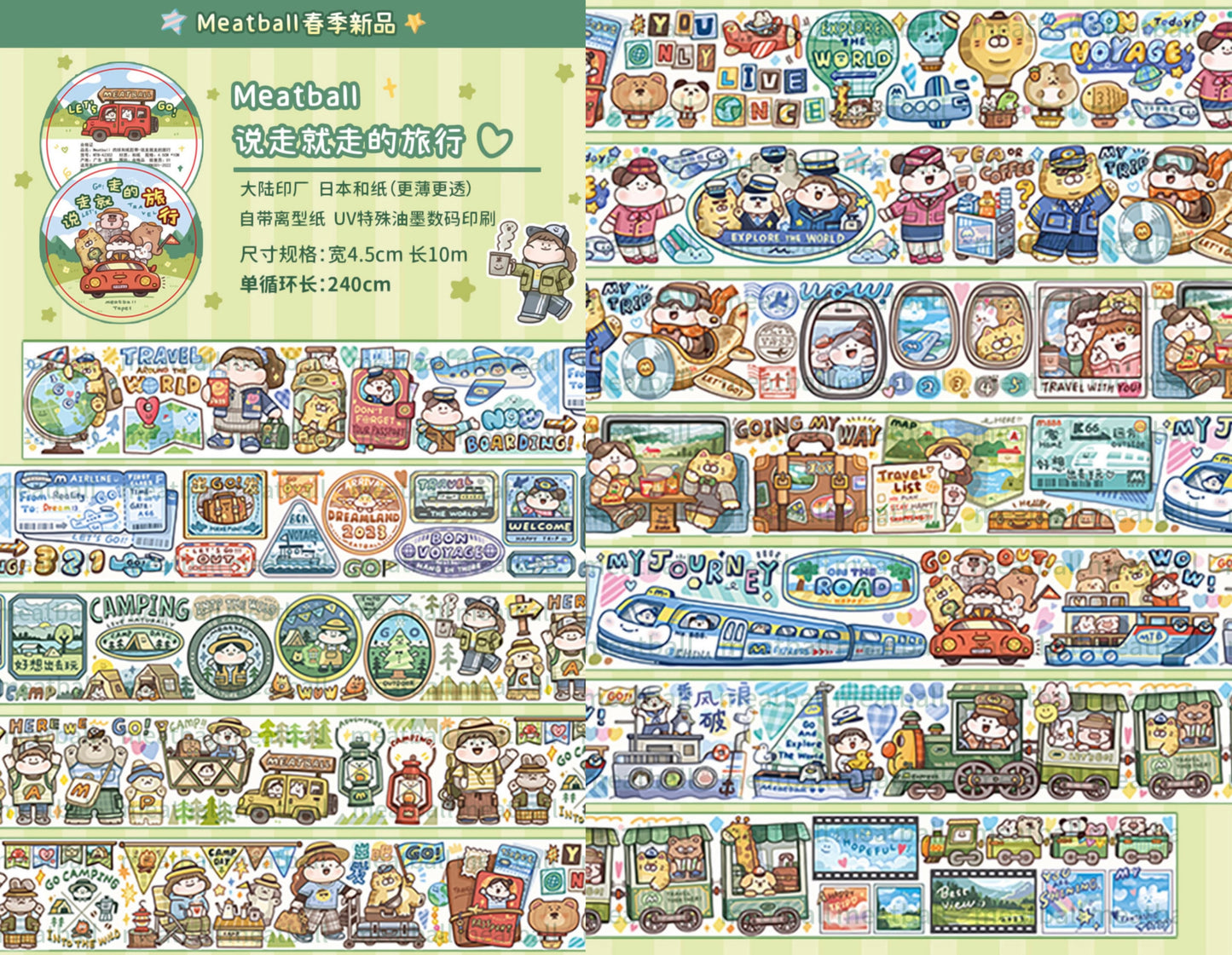 Meatball 「Travel」series 1 say come away trip washitape