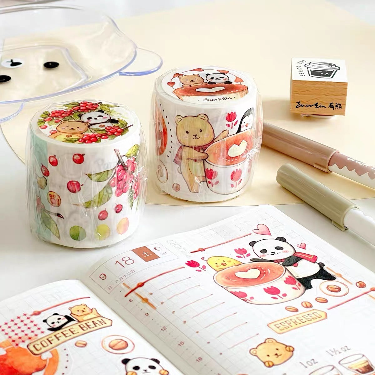 Ever&Ein bear cafe milk & candy and bitterness washitape and sticker pack