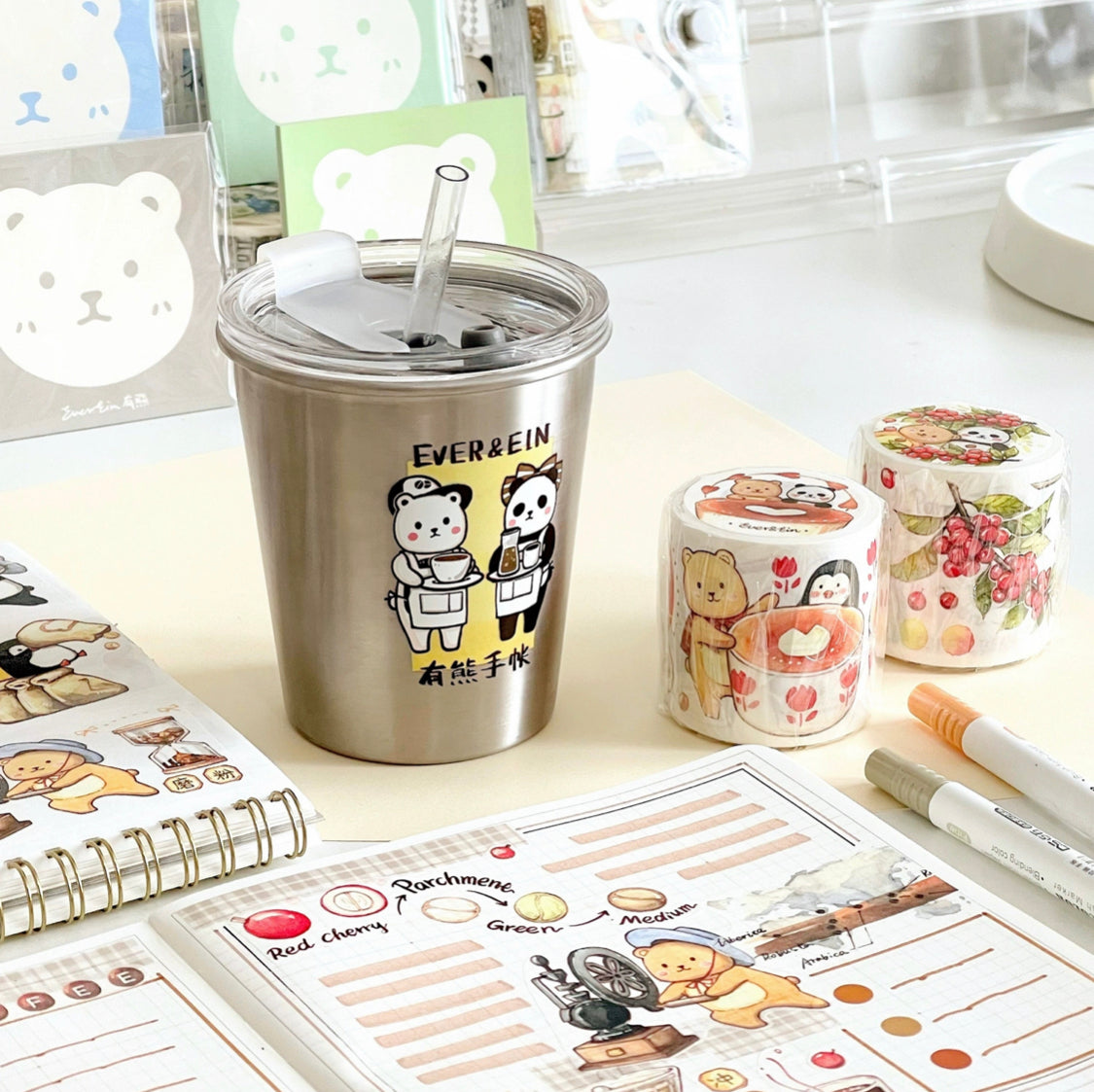 Ever&Ein bear cafe milk & candy and bitterness washitape and sticker pack