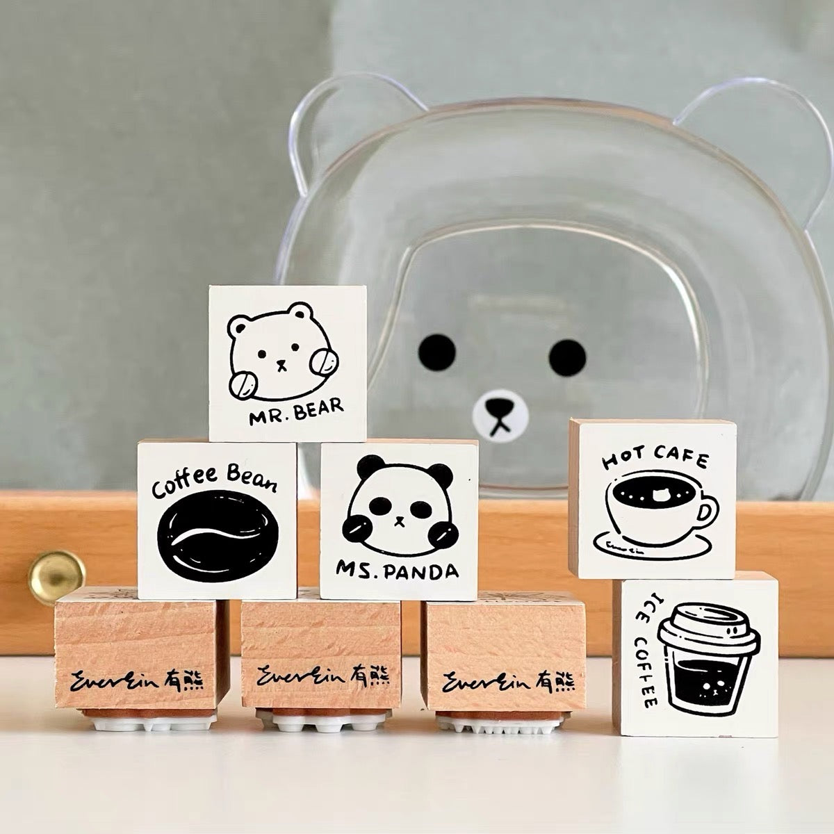 Ever&Ein bear cafe rubber stamp series