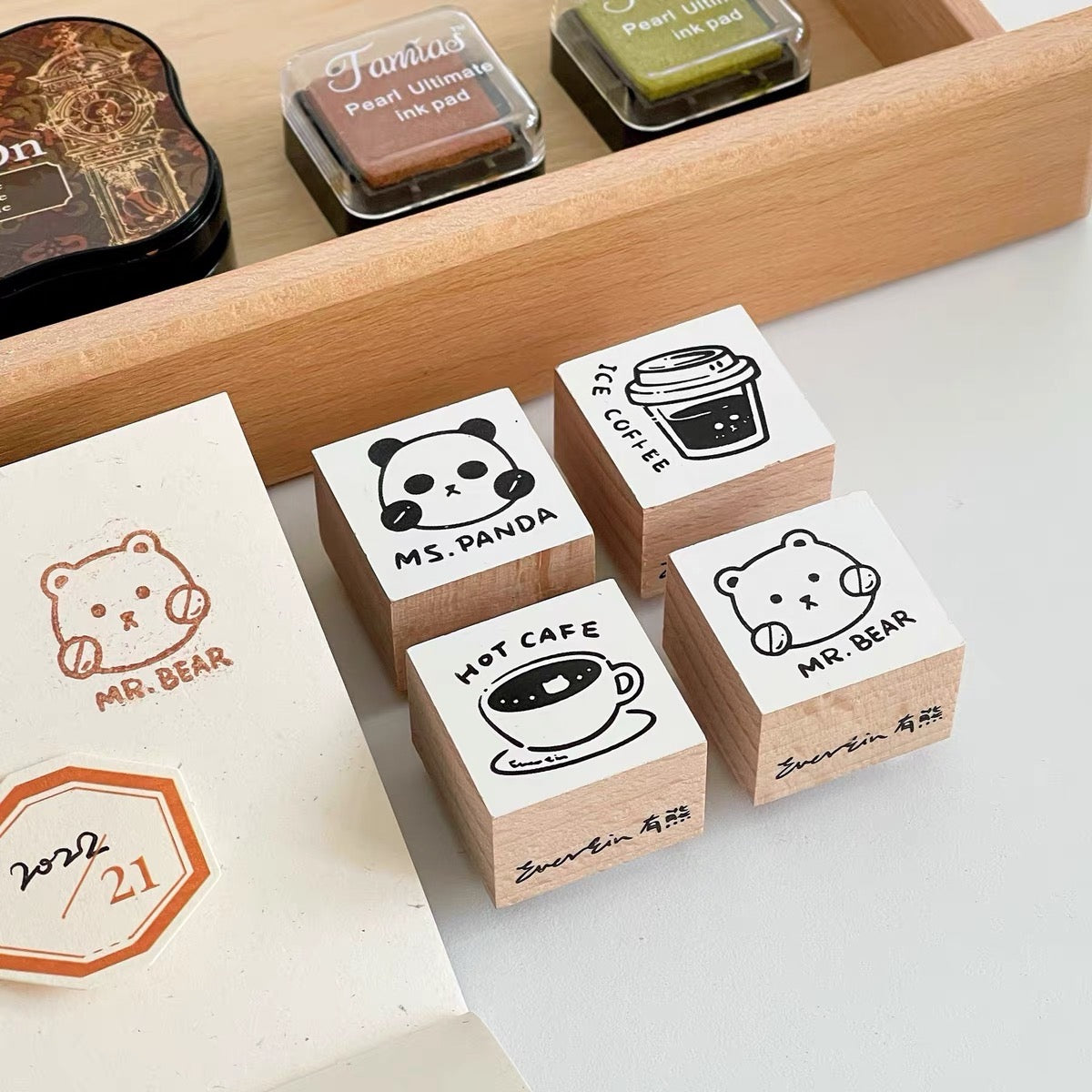 Ever&Ein bear cafe rubber stamp series