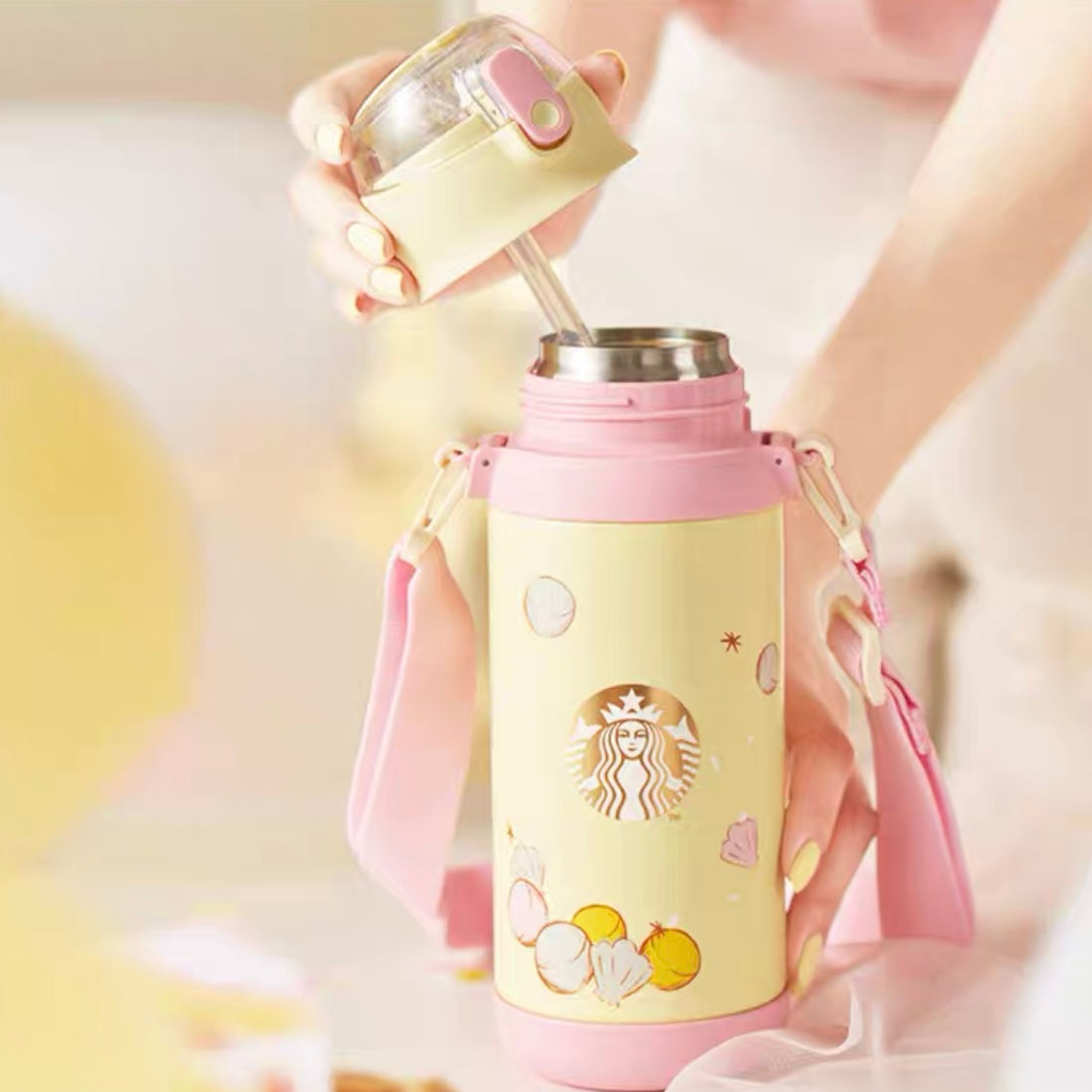 Starbucks China 2022 Summer dreamy garden Season 600ml happy paradise vacuum cup（2 ways to use）