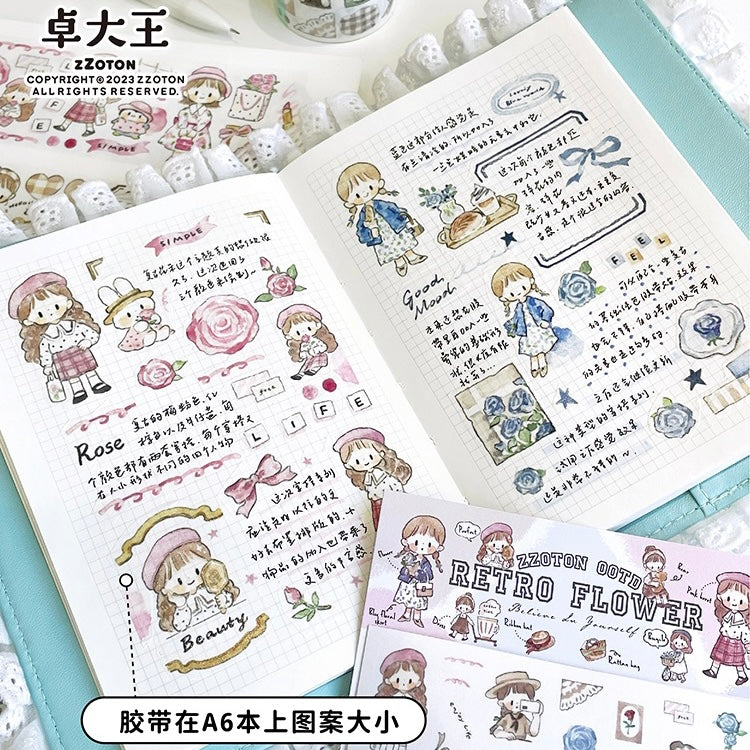 Molinta ootd retro flower washitape and sticker pack