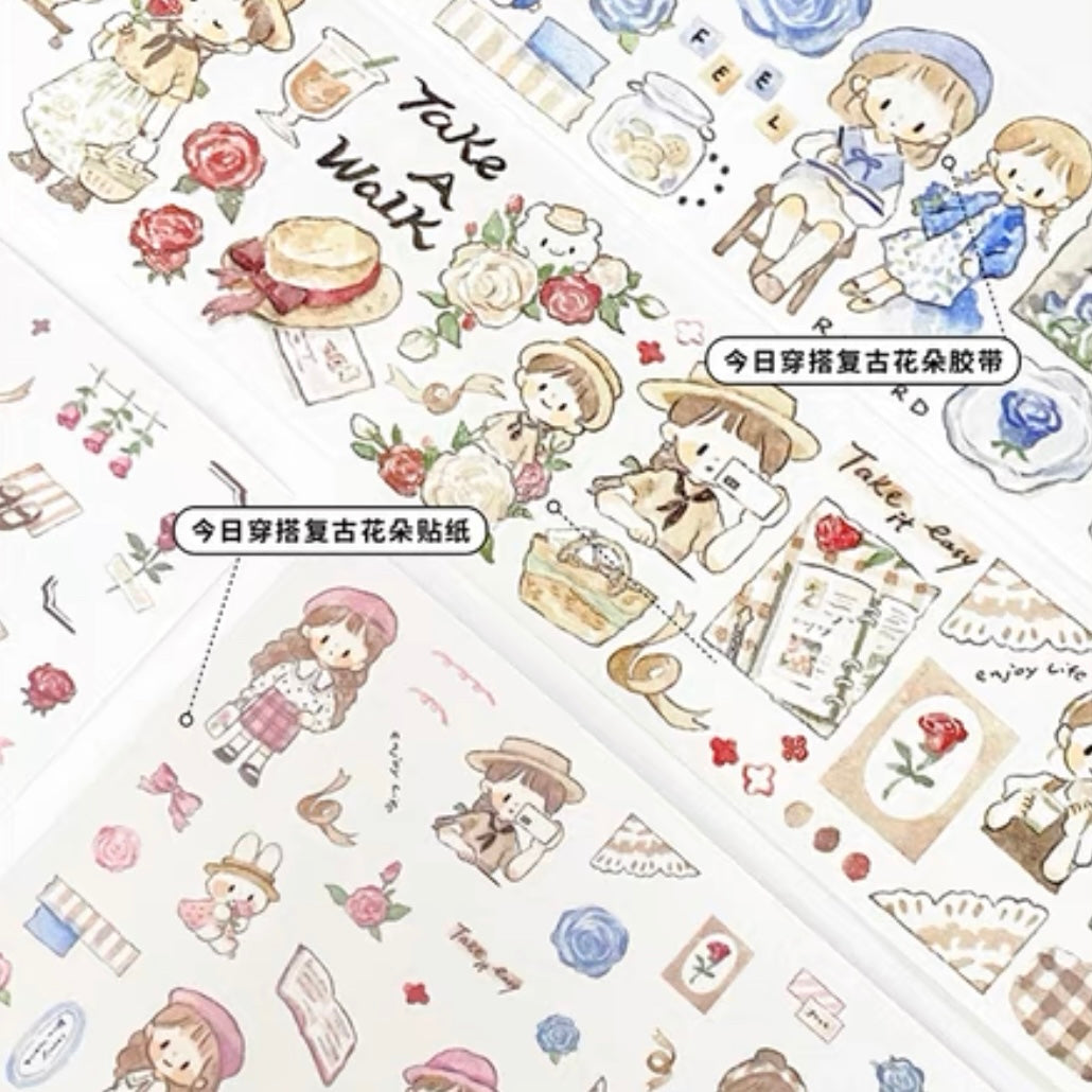 Molinta ootd retro flower washitape and sticker pack
