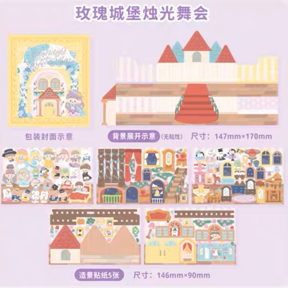 Molinta rose castle garden scene sticker set