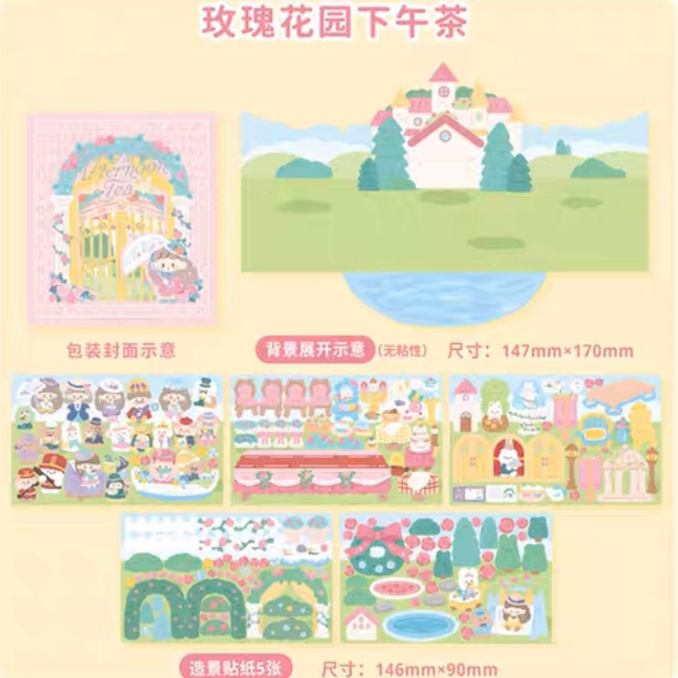 Molinta rose castle garden scene sticker set