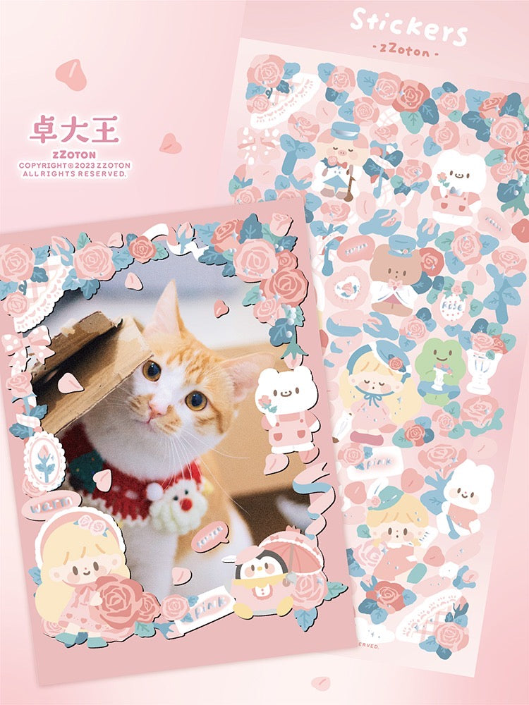 Molinta rose theme no border colorful girl sticker set 7（all 4）