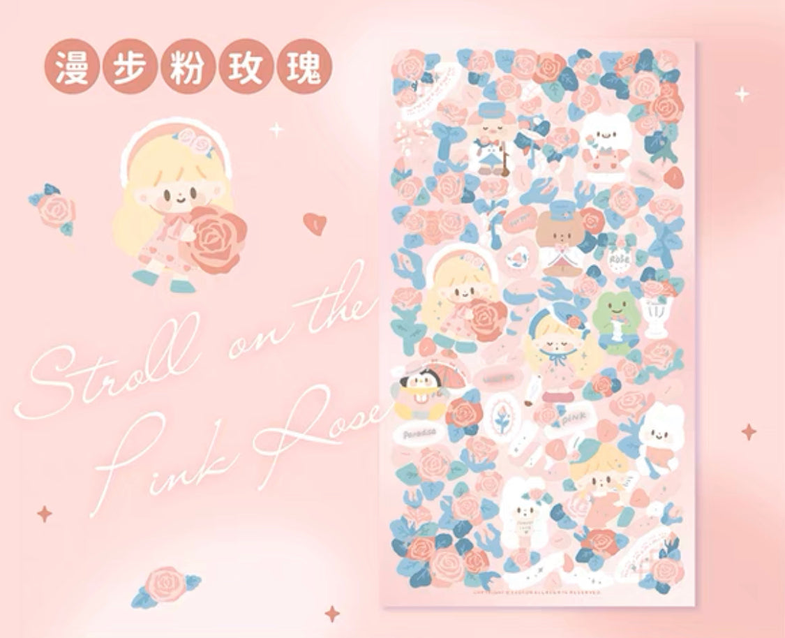 Molinta rose theme no border colorful girl sticker set 7（all 4）