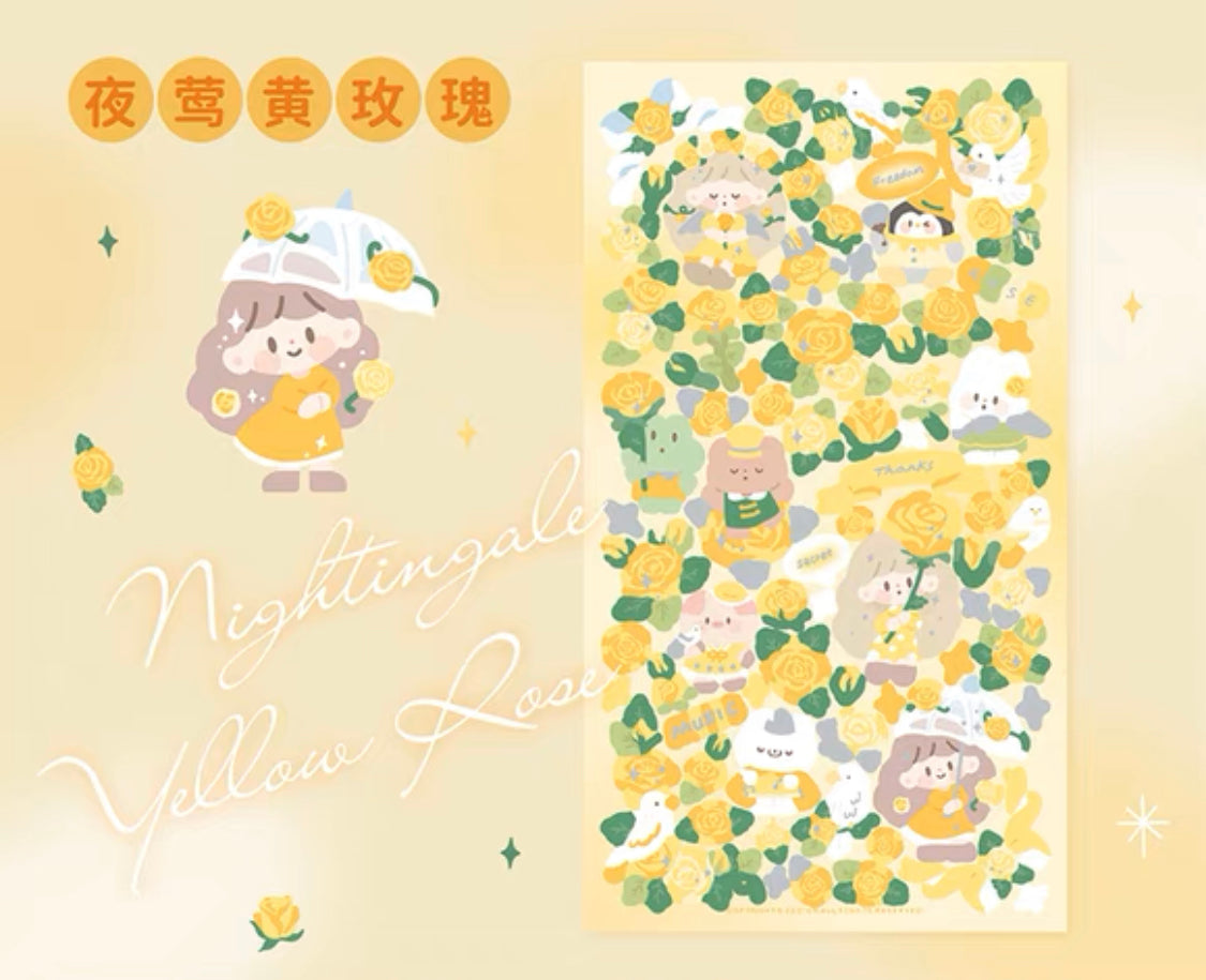 Molinta rose theme no border colorful girl sticker set 7（all 4）