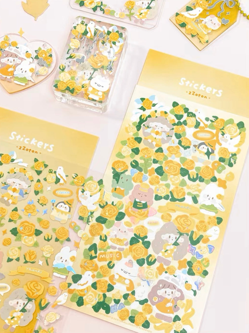 Molinta rose theme no border colorful girl sticker set 7（all 4）