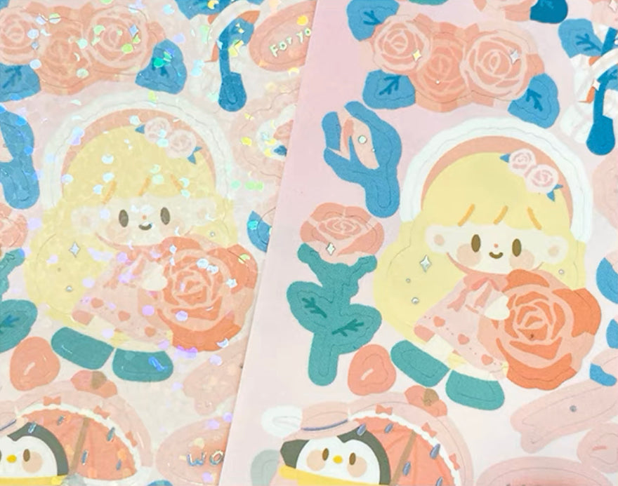 Molinta rose theme no border colorful girl sticker set 7（all 4）
