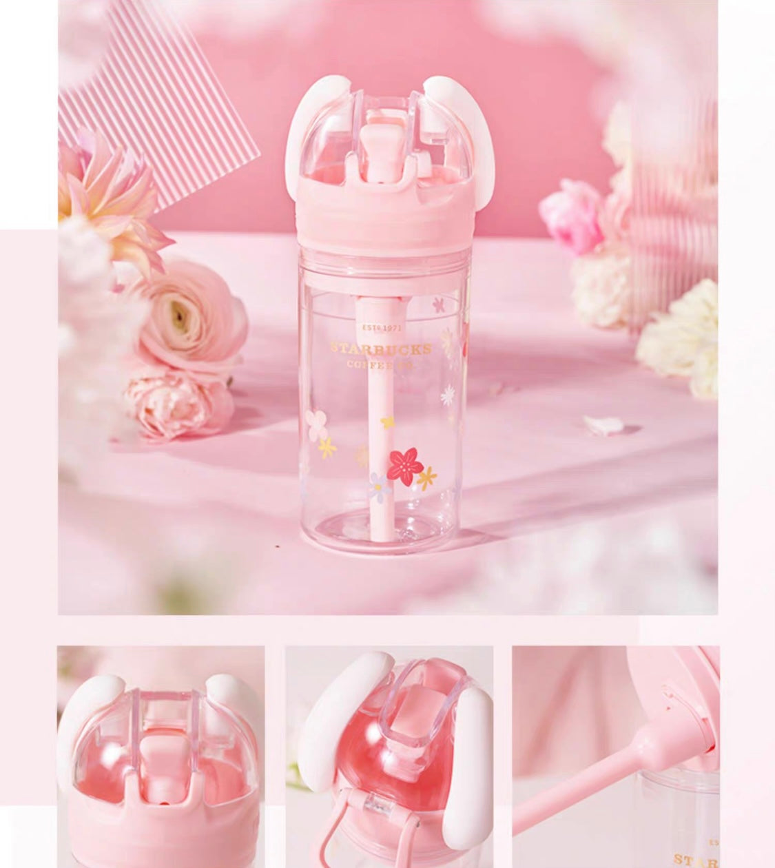 Starbucks China 2023 Sakura Rabbit Season Theme 415ml cup with straw