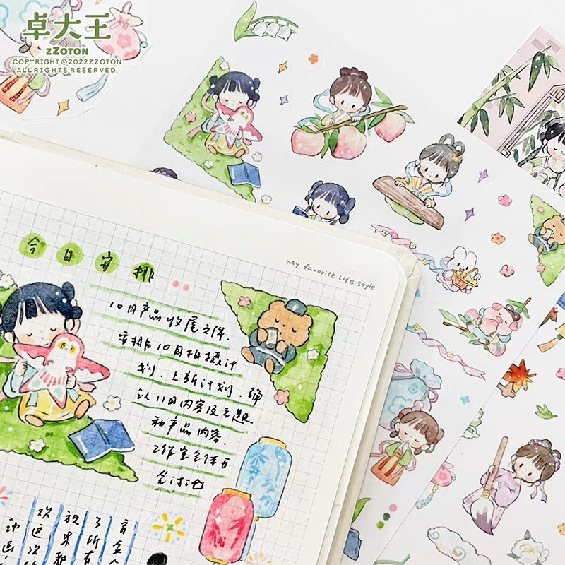 Molinta Chinese ancient style dress girl washitape and sticker pack
