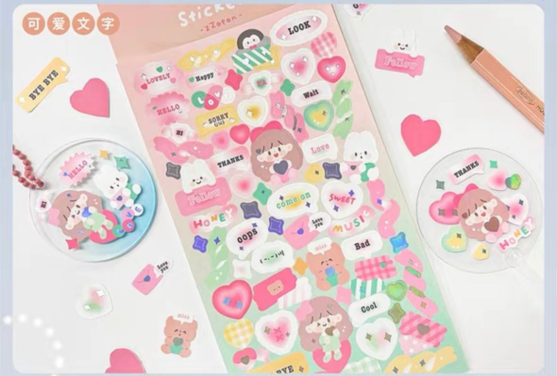 Molinta no border colorful girl sticker set 4（all 6）including 2 organ sticker