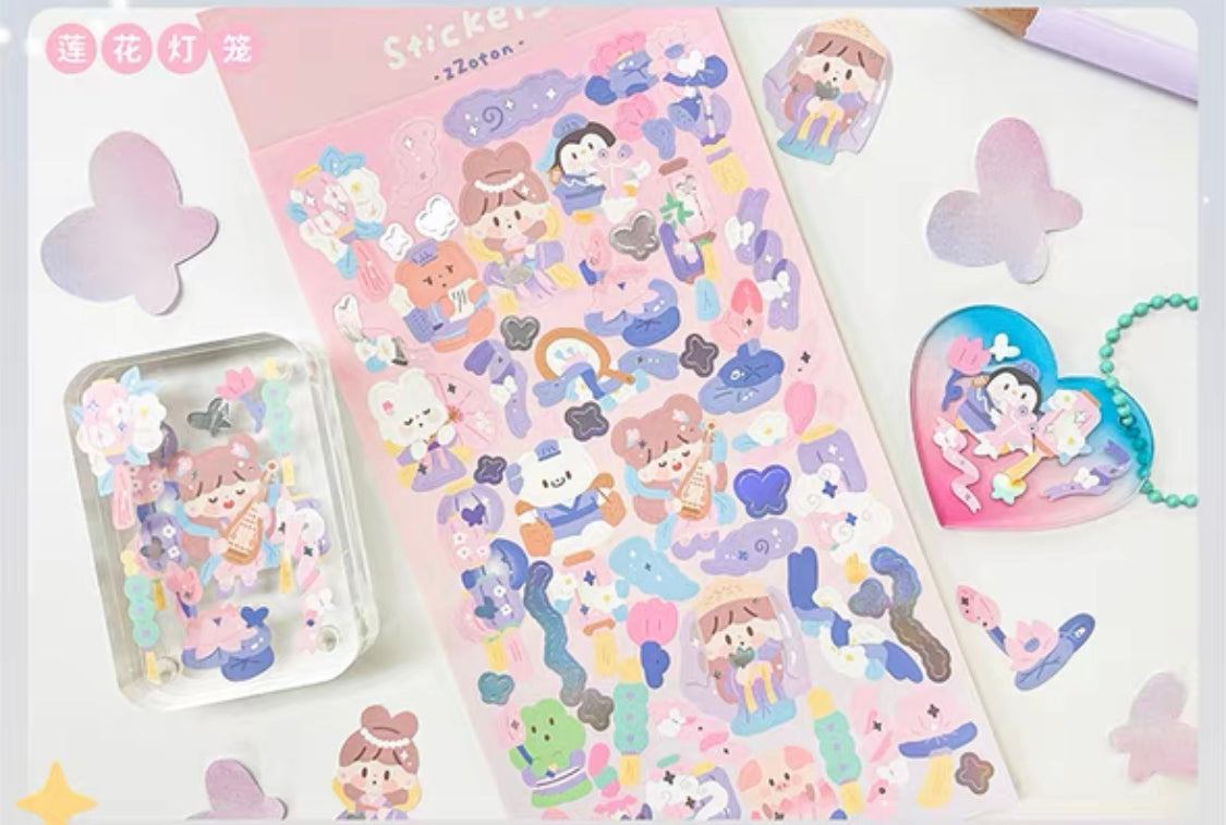 Molinta no border colorful girl sticker set 4（all 6）including 2 organ sticker
