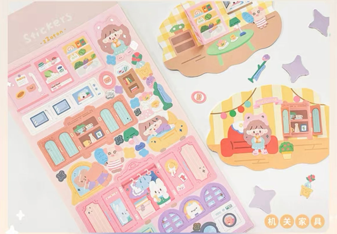 Molinta no border colorful girl sticker set 4（all 6）including 2 organ sticker